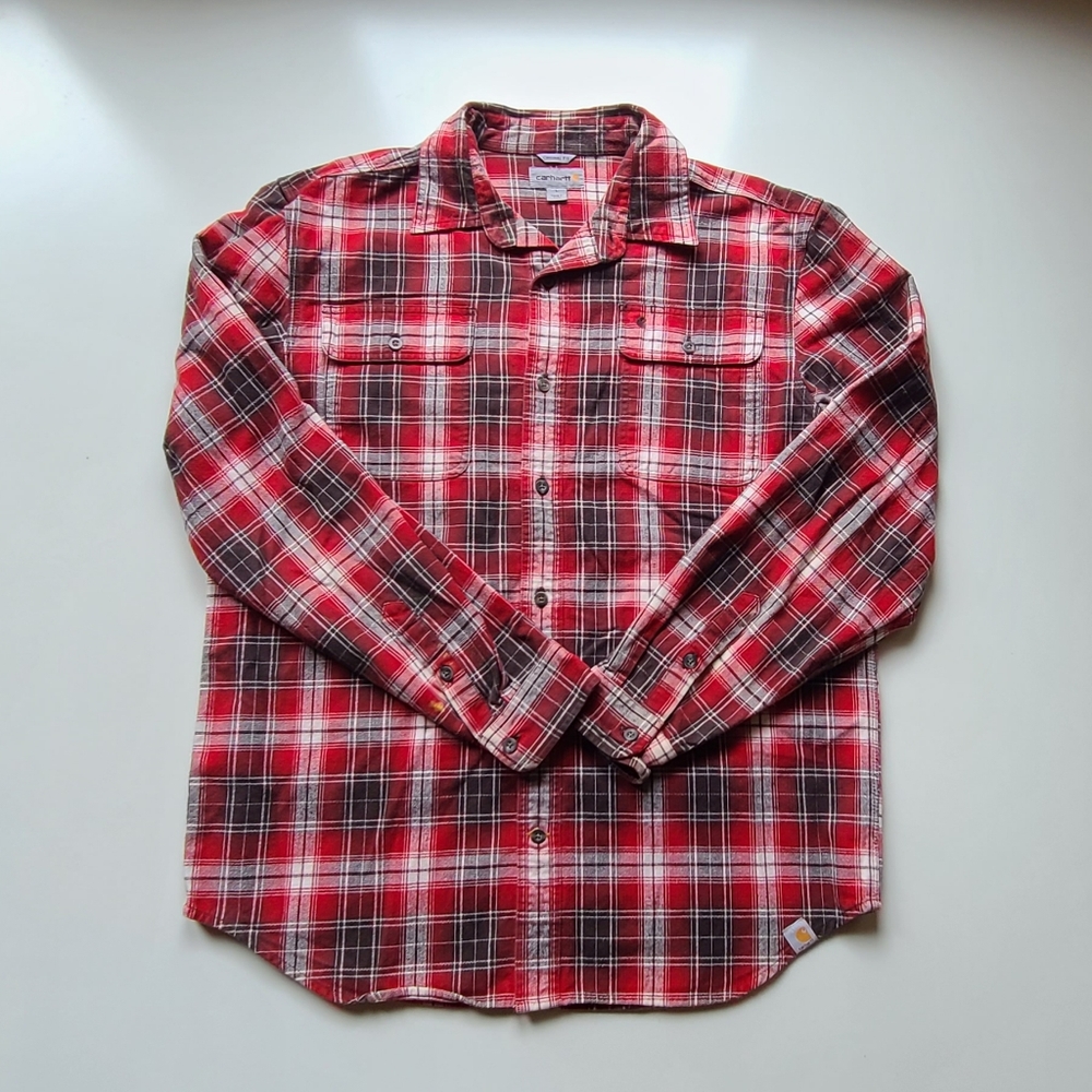 ~Vintage~ Carhartt Super Thick Red Plaid Work Shirt Mens Size Large Regular